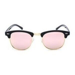 NWOT LINVO Polarized Half Rimmed UV400 Black Gold Pink Sunglasses 86401